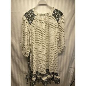 Women's 3/4 Sleeve A-Line Dress - Knox Rose Cream‎ Polka Dots size L  NWT